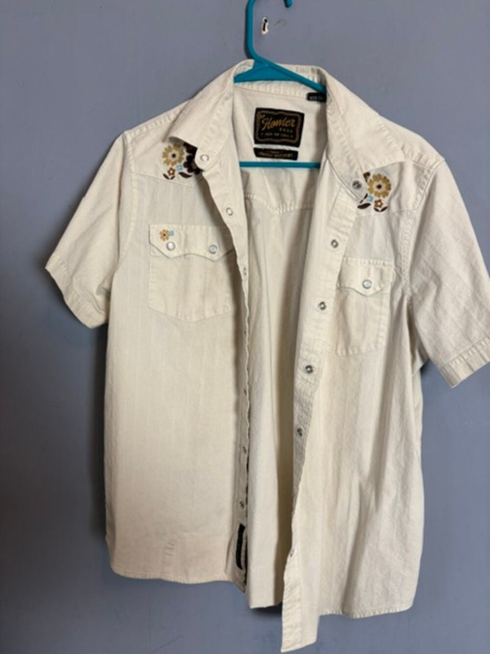 Howler Bros Mens Cream Western Embroidered Short Sleeve Shirt Size Small
